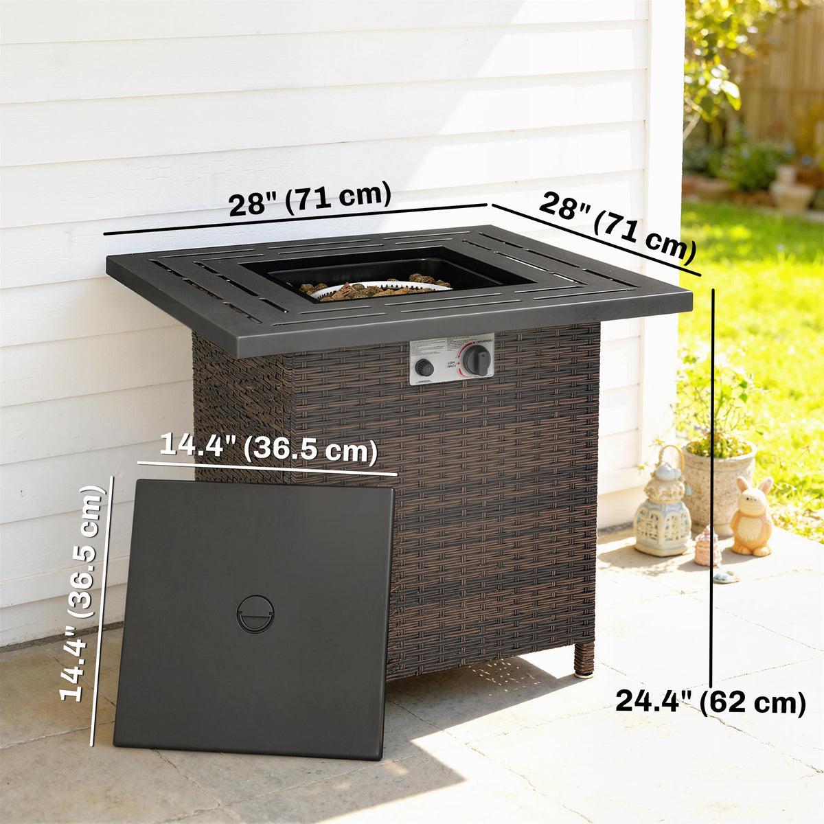 Mesa de fuego de propano cuadrada de 40 000 BTU en ratán