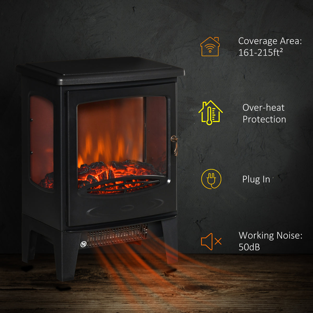 Chimenea eléctrica de pie con efecto de llama realista 750W/1500W