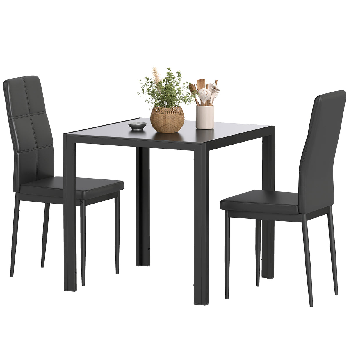 Dining set 3-piece rectangular glass table with chairs