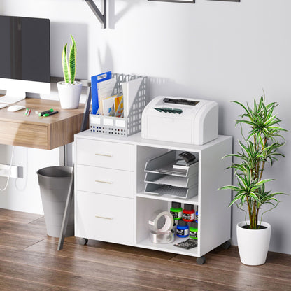 Mobile filing cabinet 3 drawers with open shelves