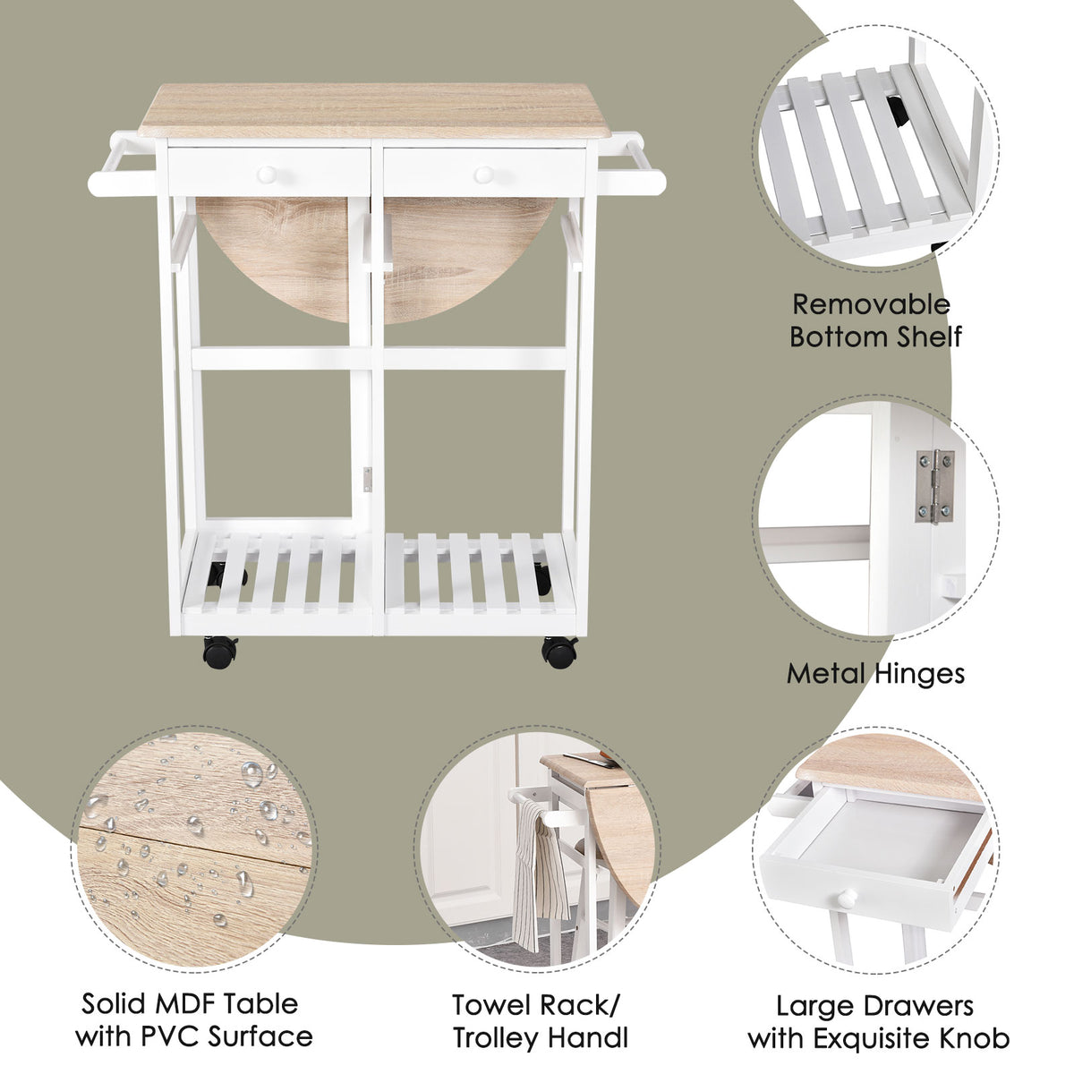 Drop leaf kitchen trolley — Set of 3
