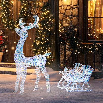 Lighted Christmas Reindeer Decoration with Sleigh