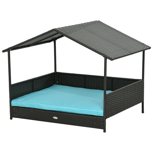 Elevated Dog Bed with Canopy Rattan Wicker