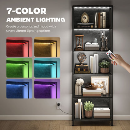 5-Tier Freestanding Bookshelf with LED Lights