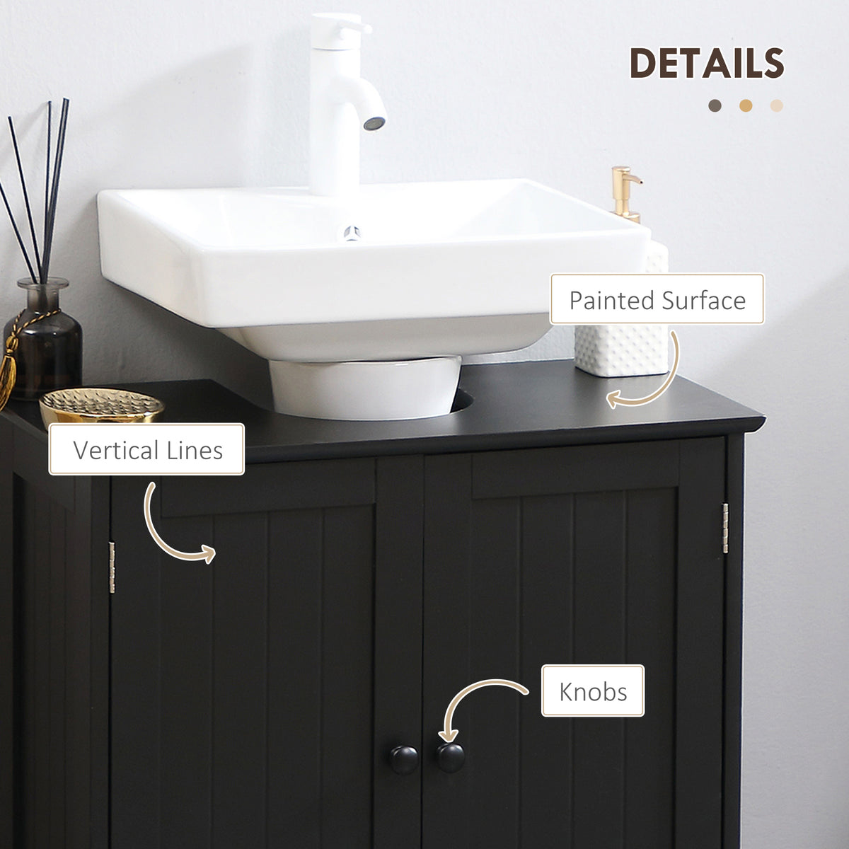 Mueble de lavabo bajo fregadero con 2 puertas y estante