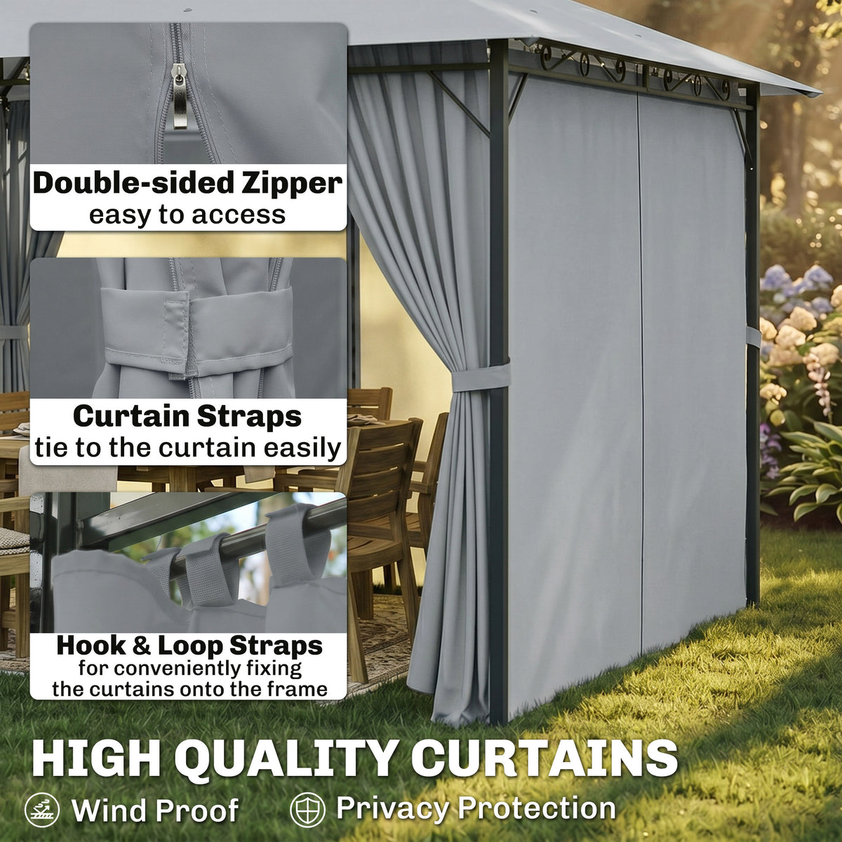 2-Tier Patio Gazebo with Removable Curtains