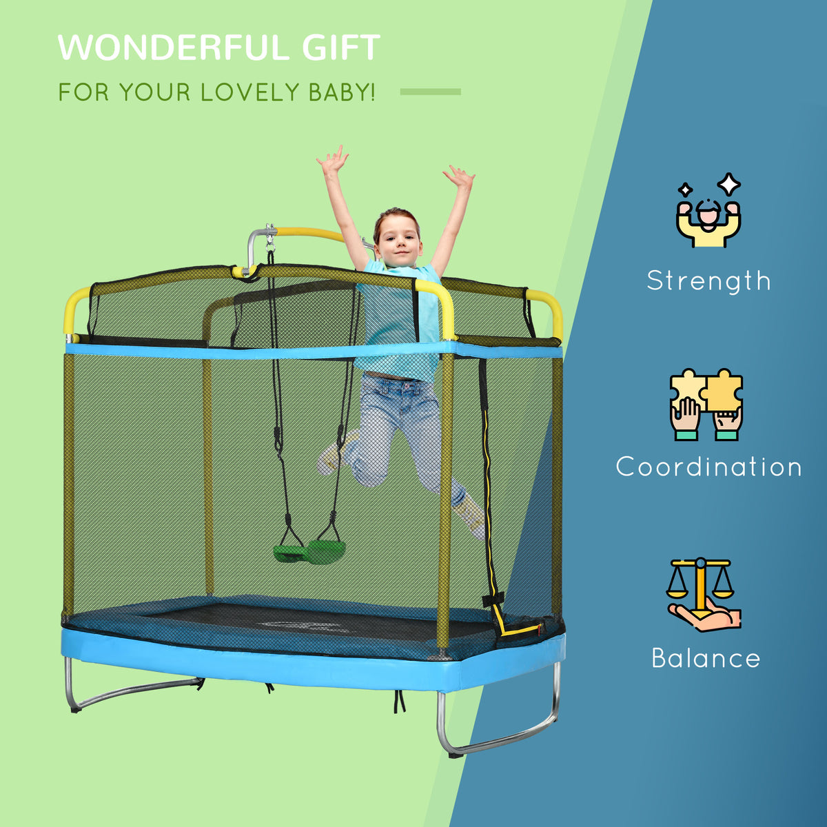 Kids Trampoline with Safety Net and Swing