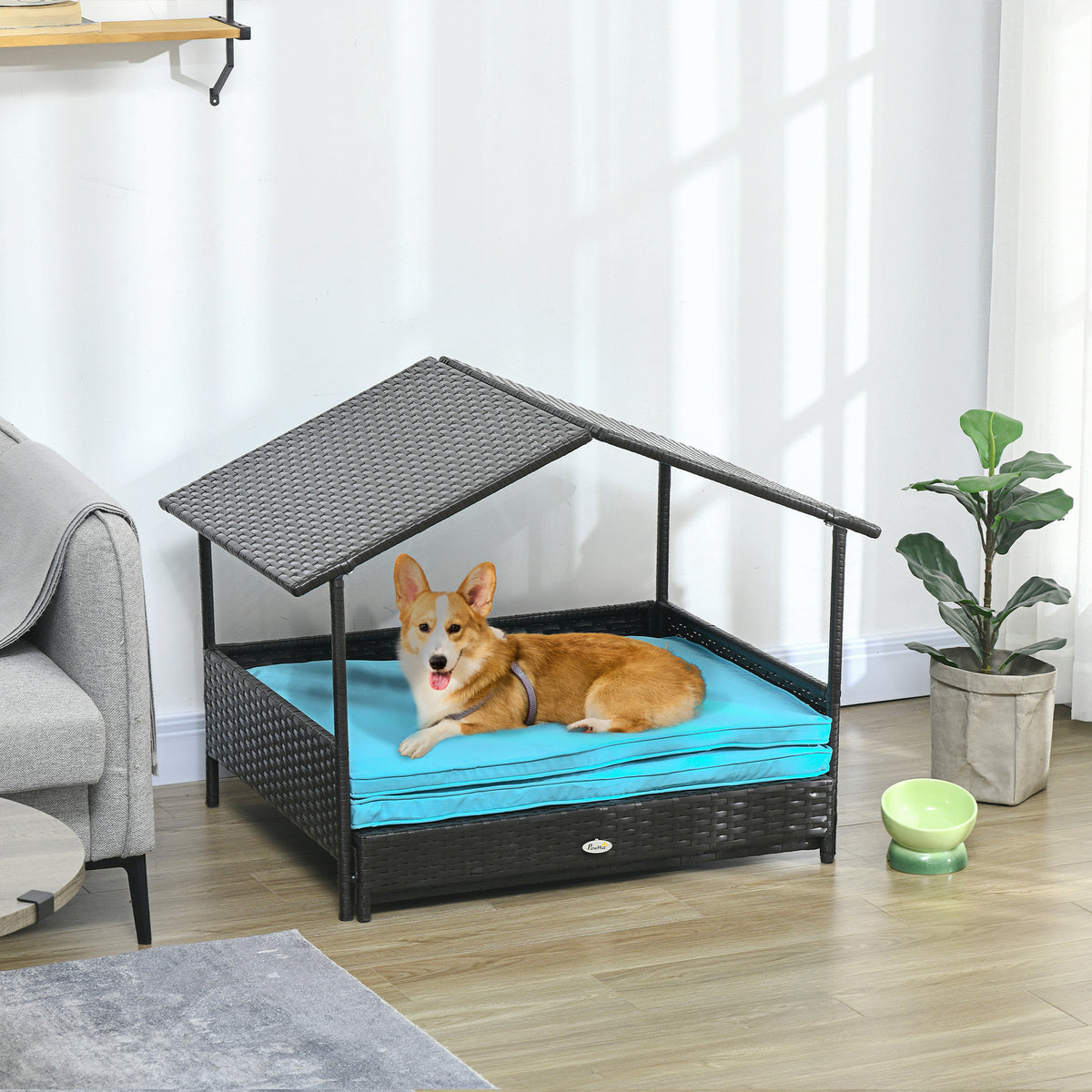 Elevated Dog House with Canopy for Medium Dogs
