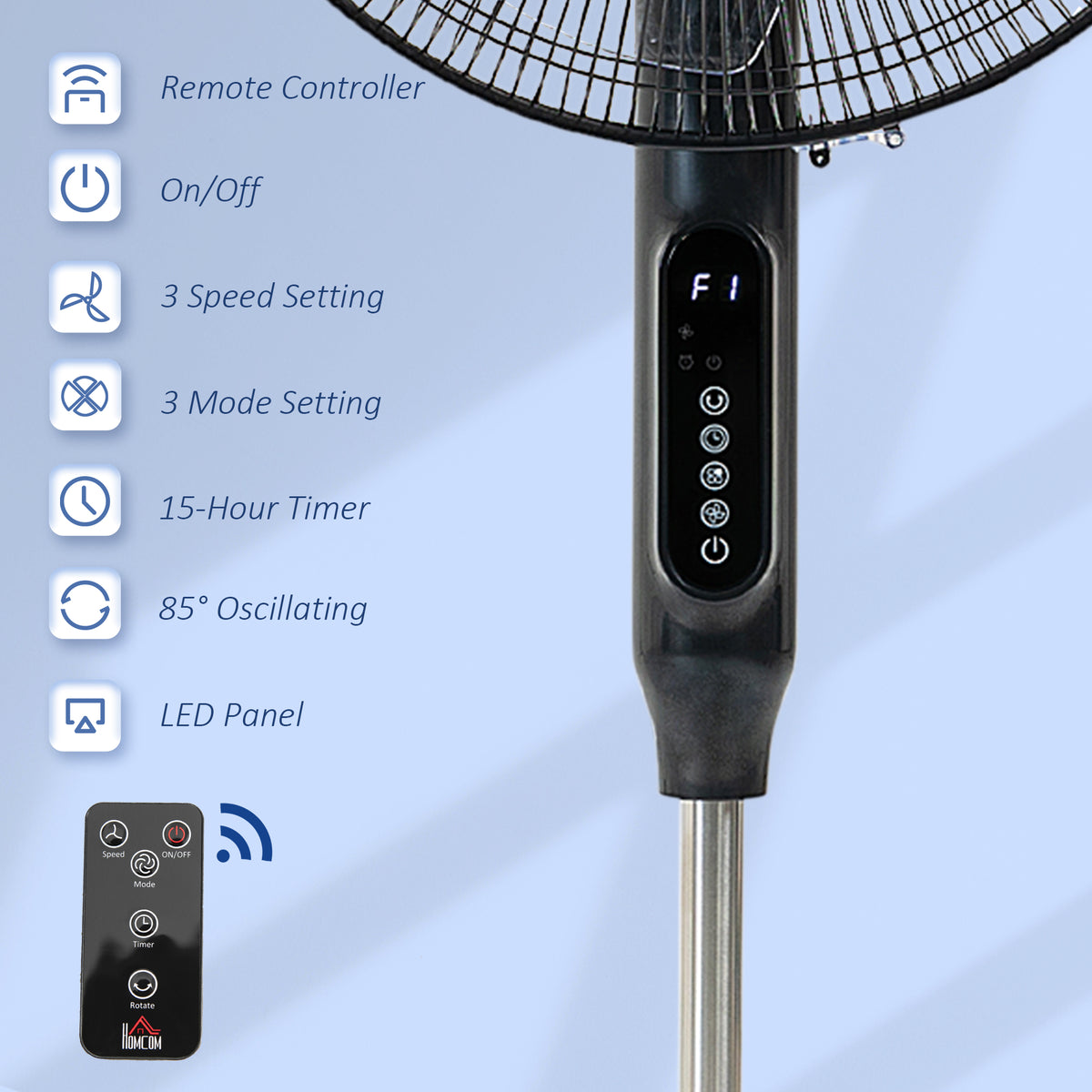 Standing floor fan with remote control adjustable height
