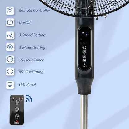 Standing floor fan with remote control adjustable height
