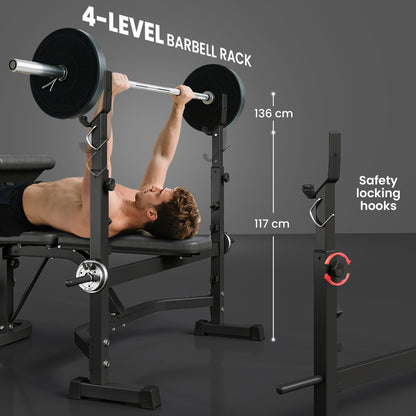 Banco de musculación regulable con soporte para sentadillas