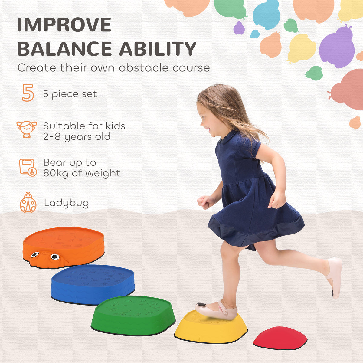 Ladybug balance stepping stones — Set of 5