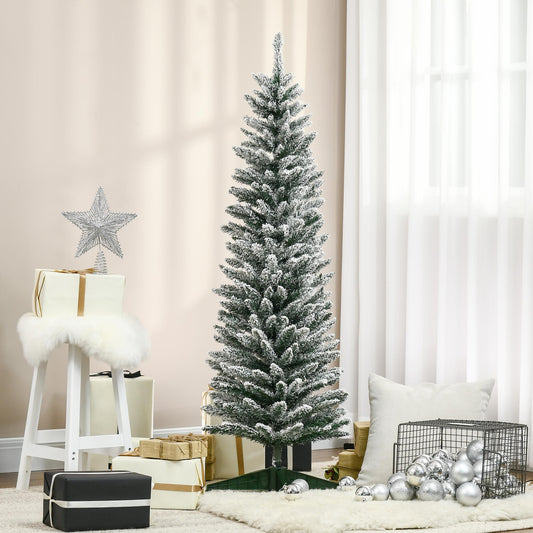 Pencil Artificial Christmas Tree Snow Flocked 152 cm