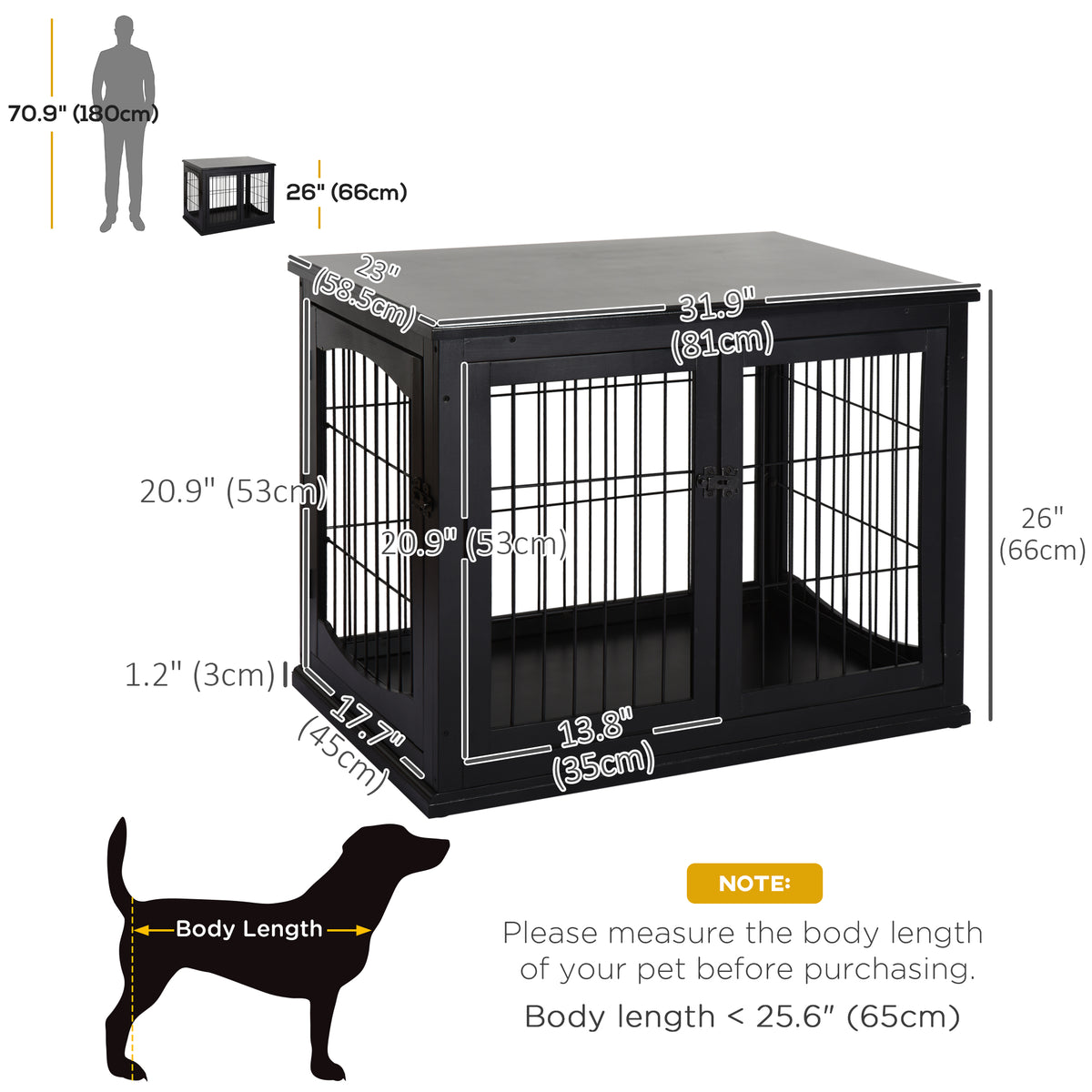 Dog Crate End Table Double Door 26 Inch