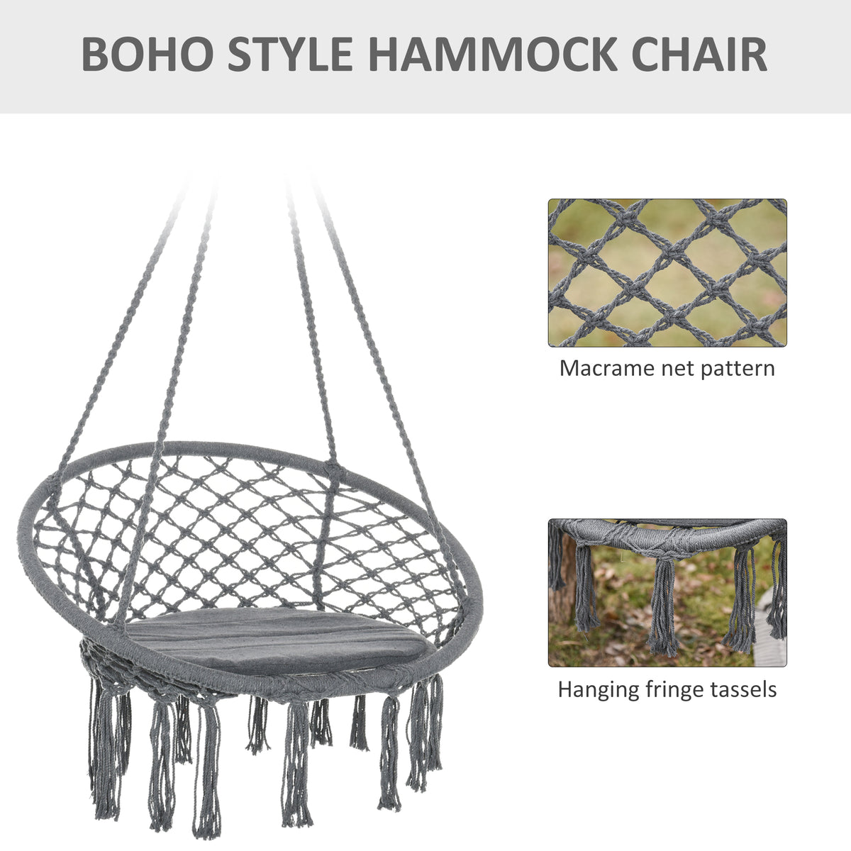 Silla hamaca colgante bohemia con flecos
