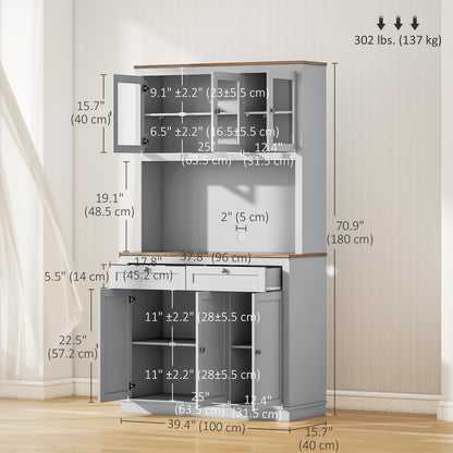 Aparador de cocina con espacio para microondas y puertas de cristal