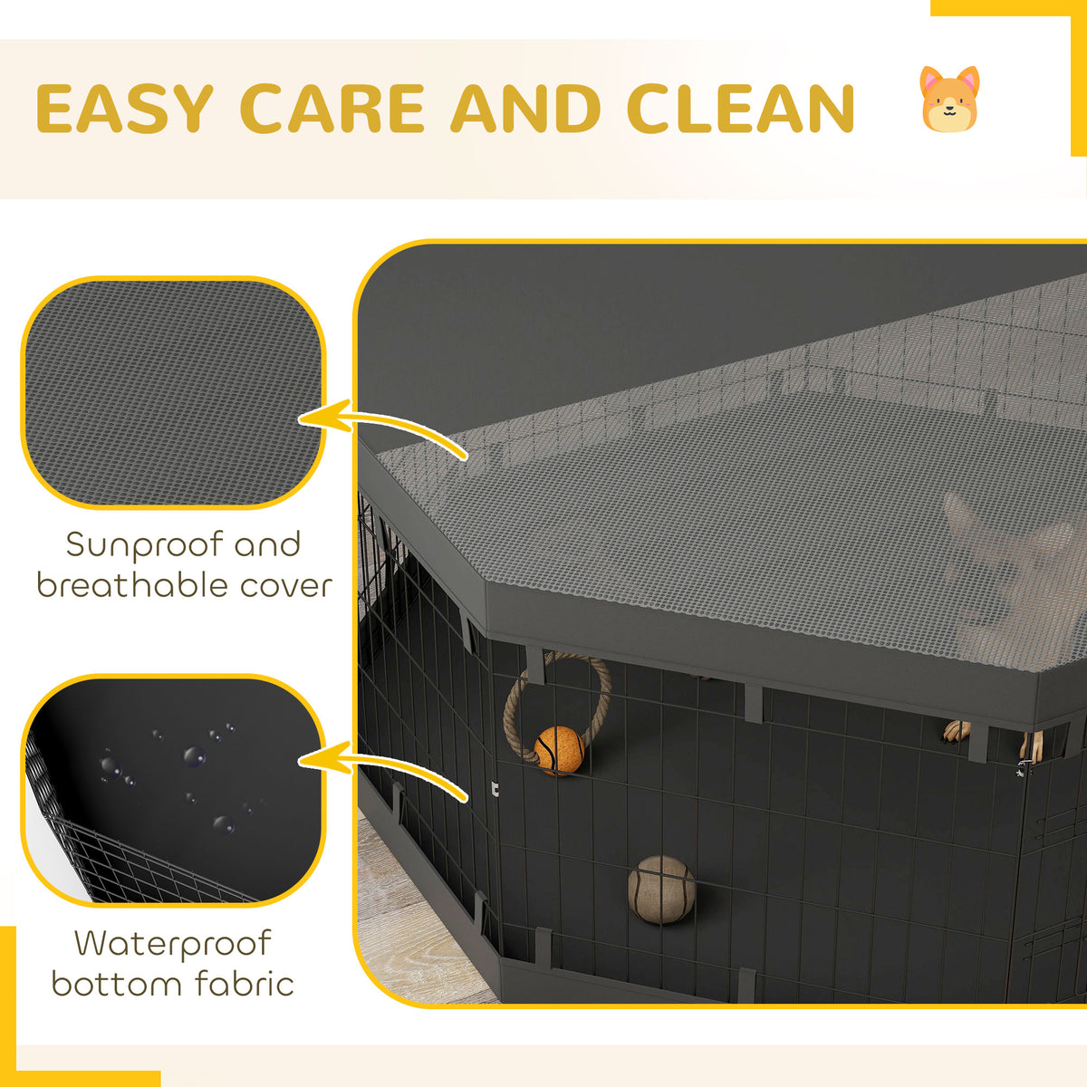 Parque plegable para perros de 8 paneles con techo