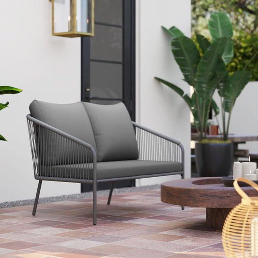 2-Seater Garden Sofa Rattan with Cushions