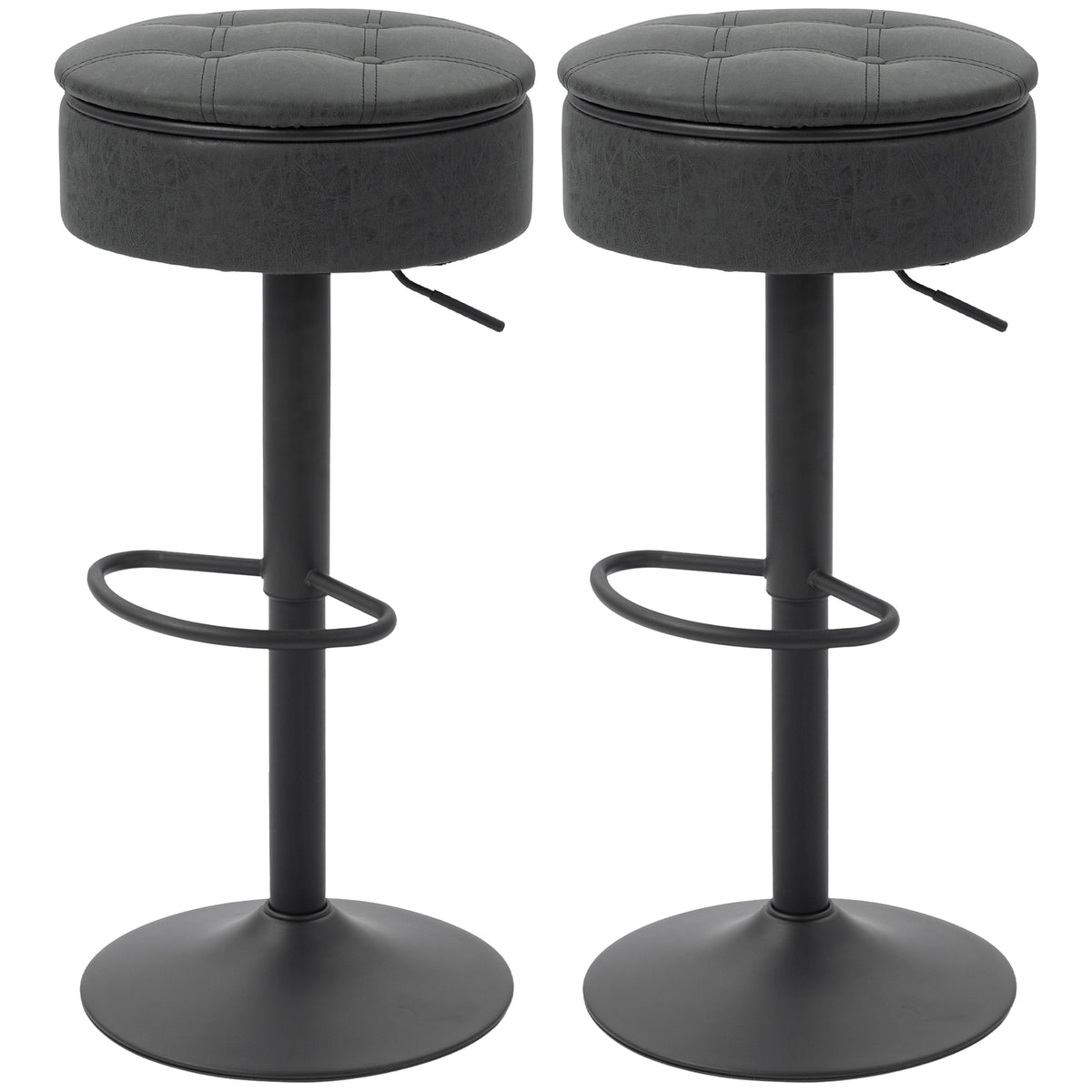 Set of 2 Bar Stools with Storage Swivel