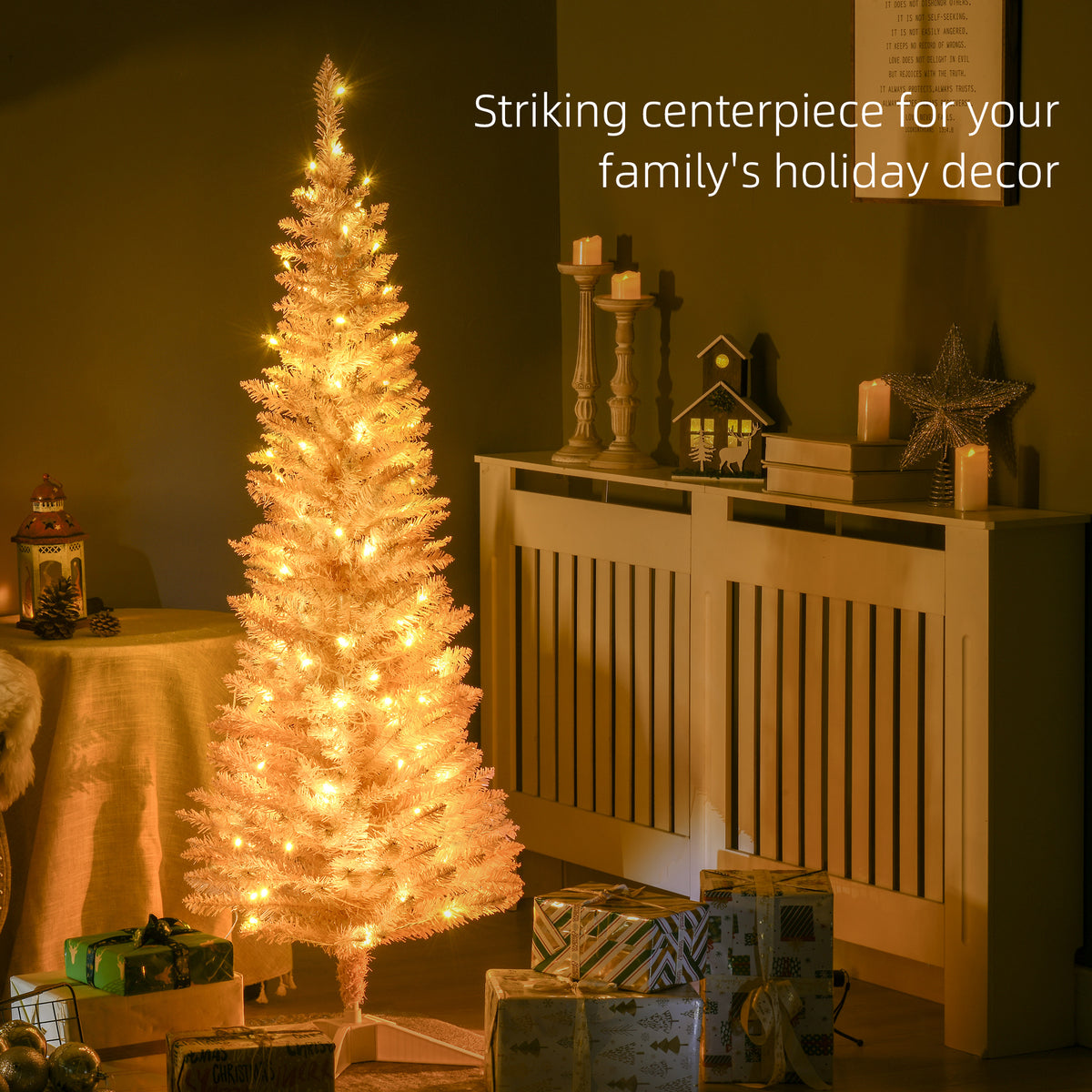 Pre-lit artificial slim pencil Christmas tree