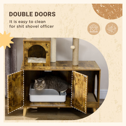 Litter Box Enclosure with Cat Tree Tower