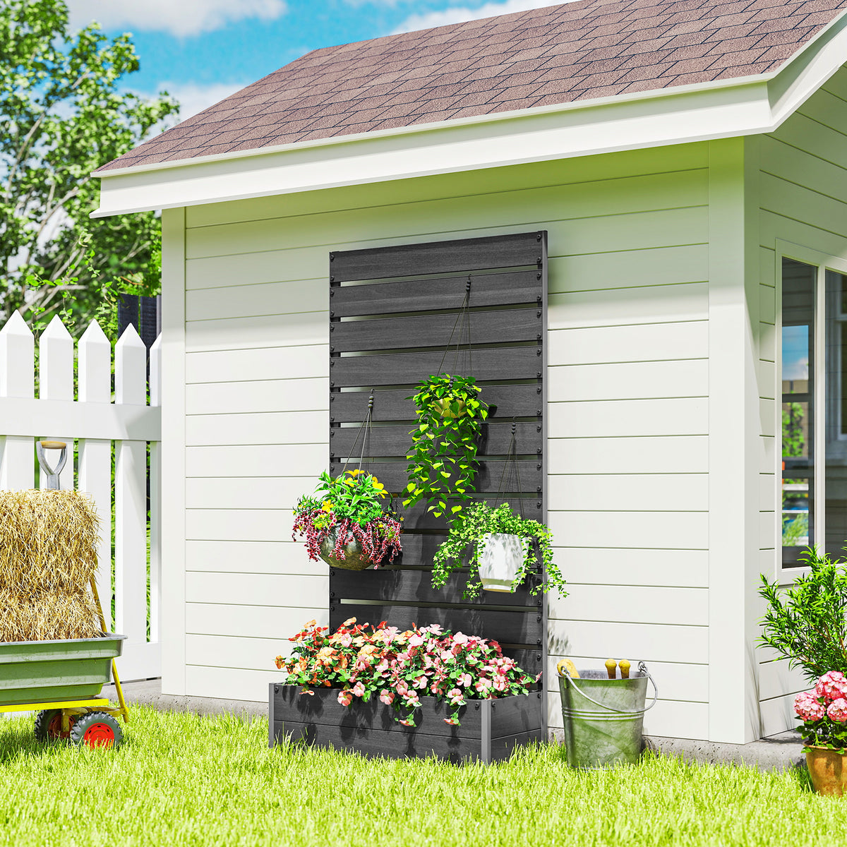 90cm Raised Planter Box with Trellis - Black
