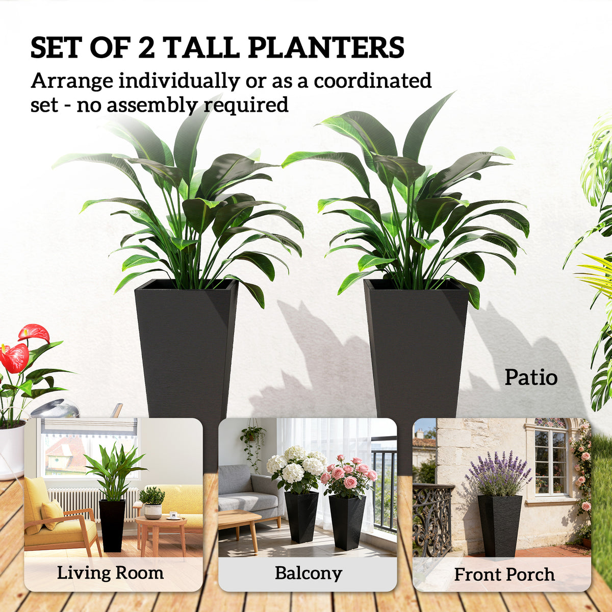 Set of 2 Stackable Tall Planters 58 cm — marble