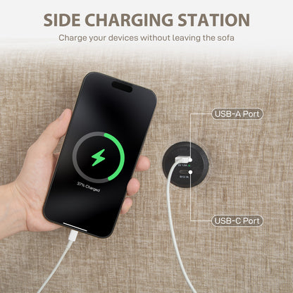 Sofá de 3 plazas con puertos USB y portavasos