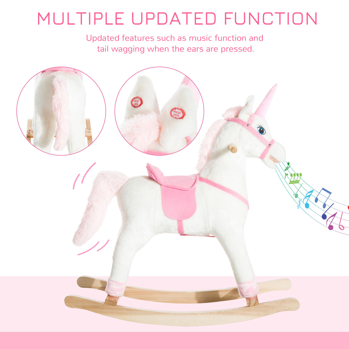 Caballo mecedor de peluche con forma de unicornio