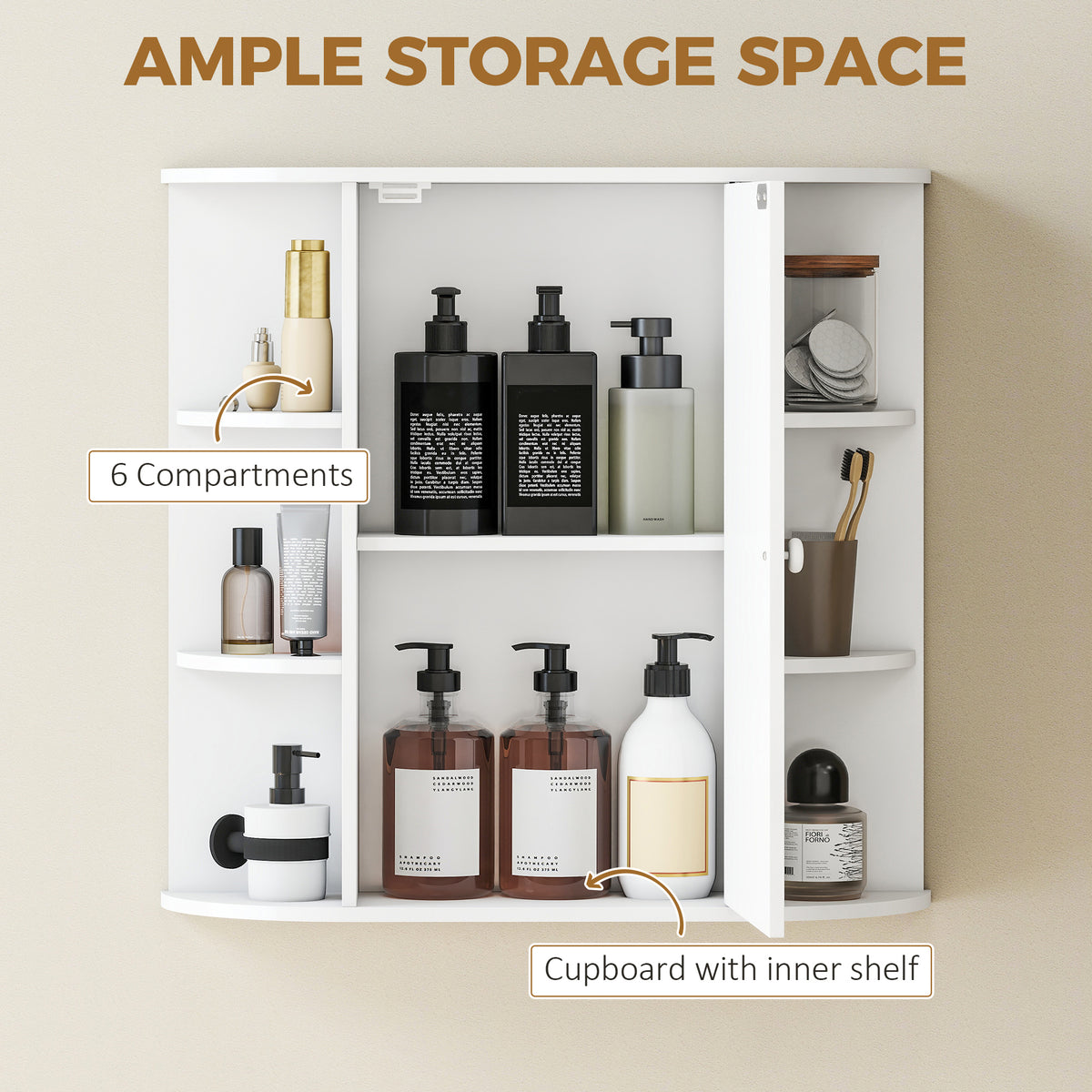 Armario de pared para baño con espejo y estantes