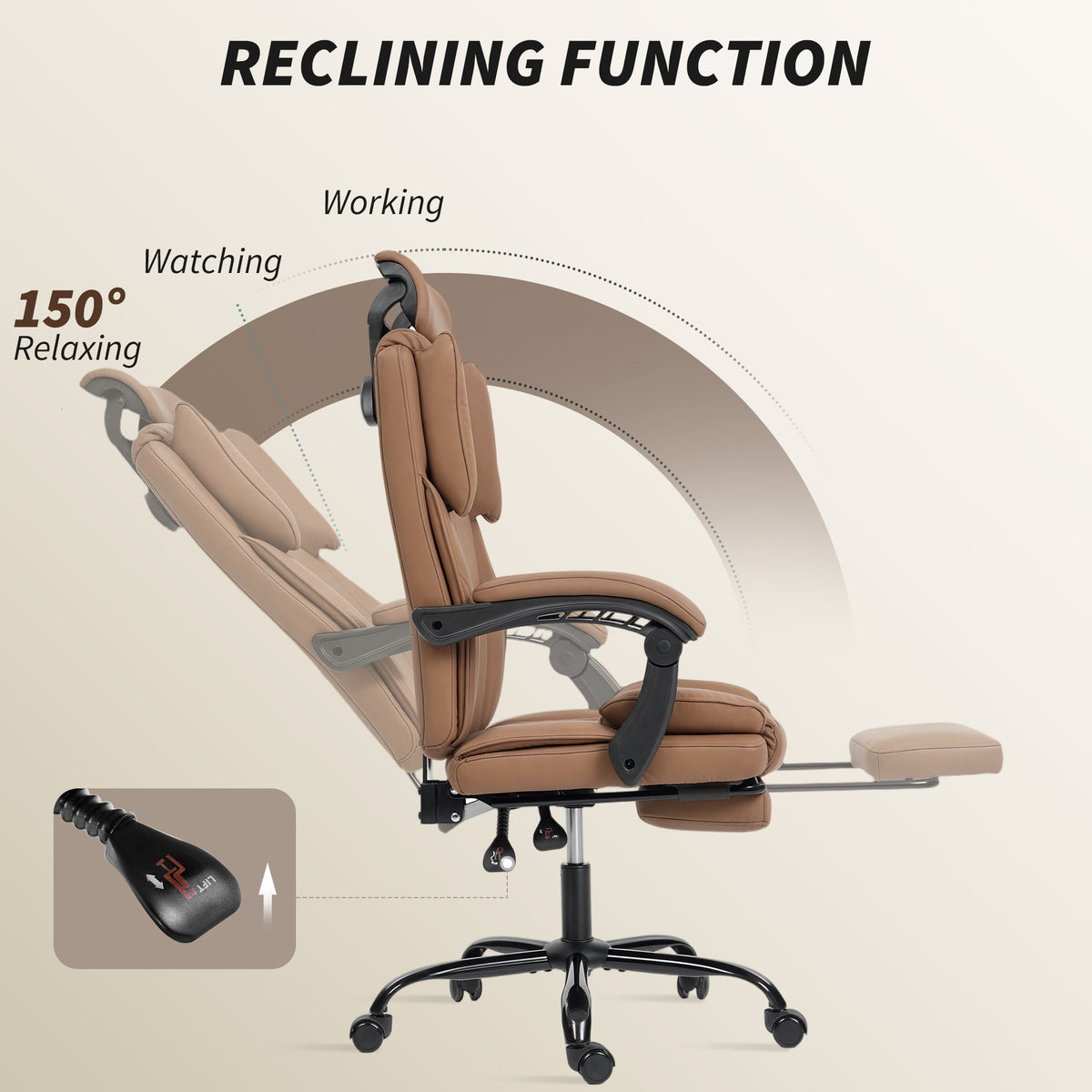 Ergonomic reclining office chair with footrest
