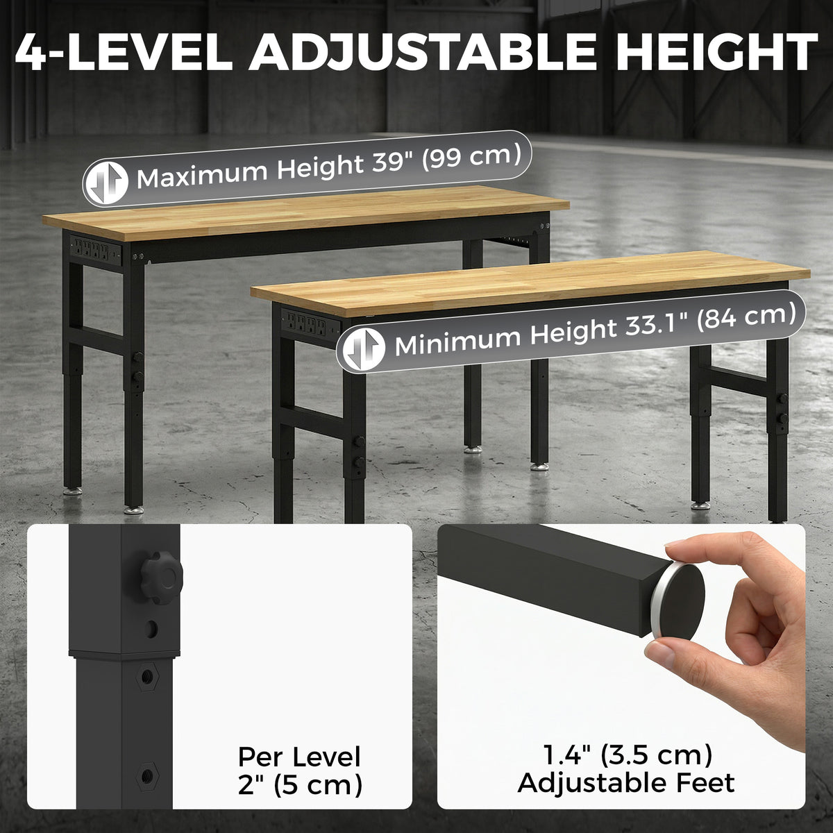 Heavy-Duty Adjustable Workbench 60 in — 2000 lbs Capacity