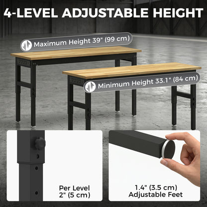 Heavy-Duty Adjustable Workbench 60 in — 2000 lbs Capacity