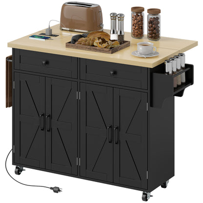 Kitchen island with charging station and drop leaf