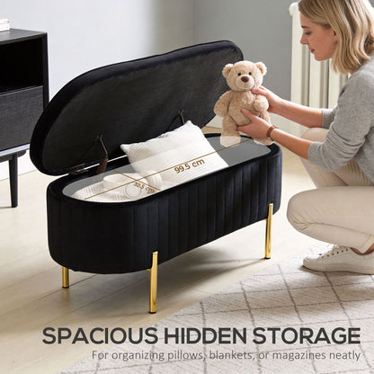 Channel Tufted Storage Bench with Golden Legs