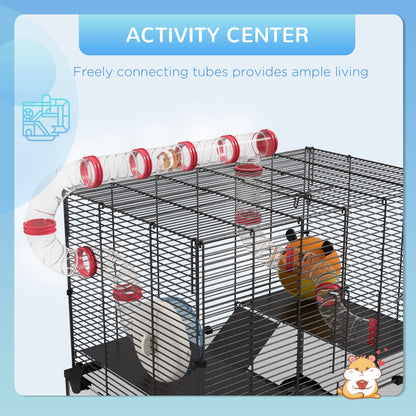 Multi-tier hamster cage with glass bottom