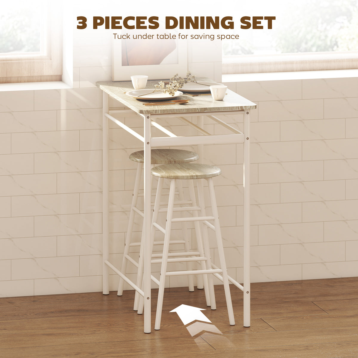 Conjunto de mostrador de 3 piezas con mesa y taburetes