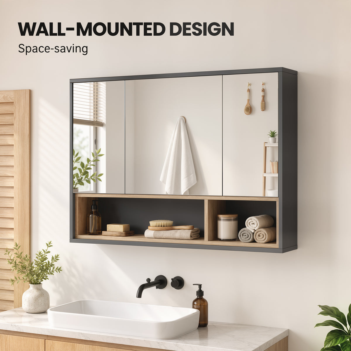 Wall mounted bathroom medicine cabinet with mirror