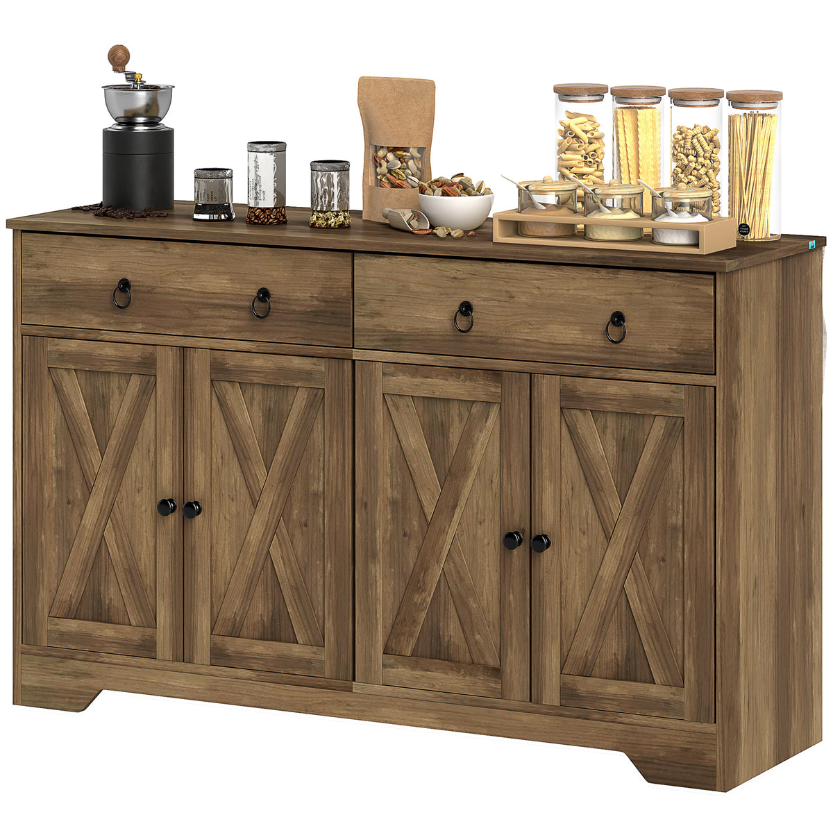 Aparador de cocina 4 puertas barniz 2 cajones madera