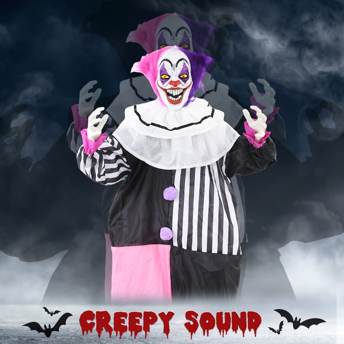 Life-Size Animated Halloween Clown Decoration — Black