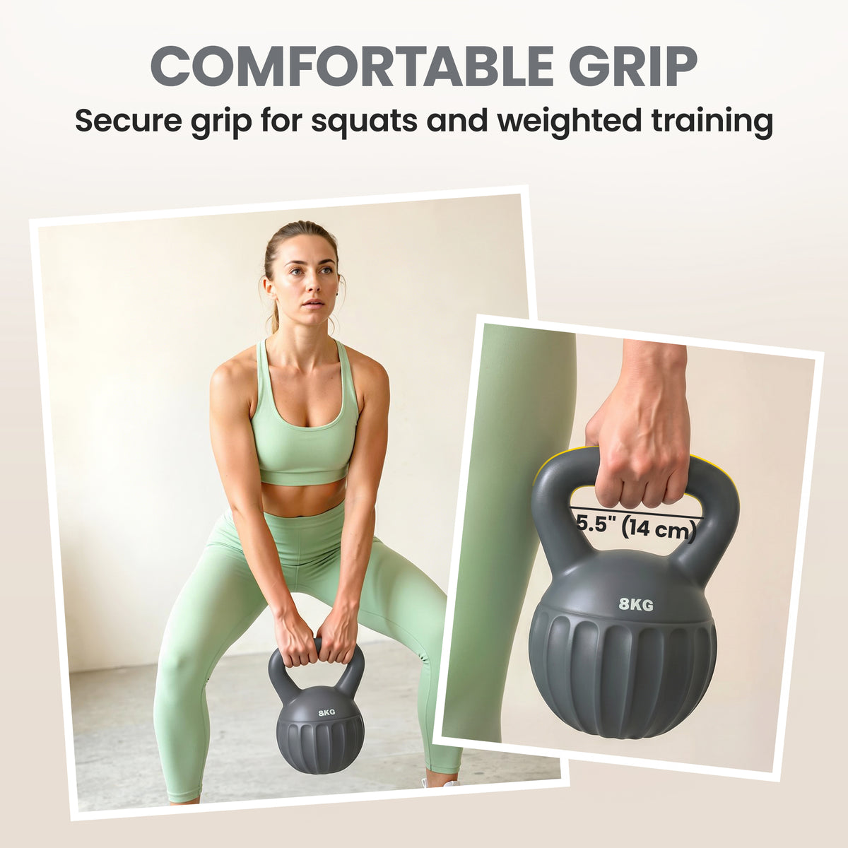 Kettlebell con mango antideslizante para musculación, 8 kg