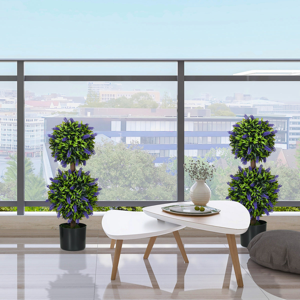 Artificial lavender trees set 2 flower ball plants