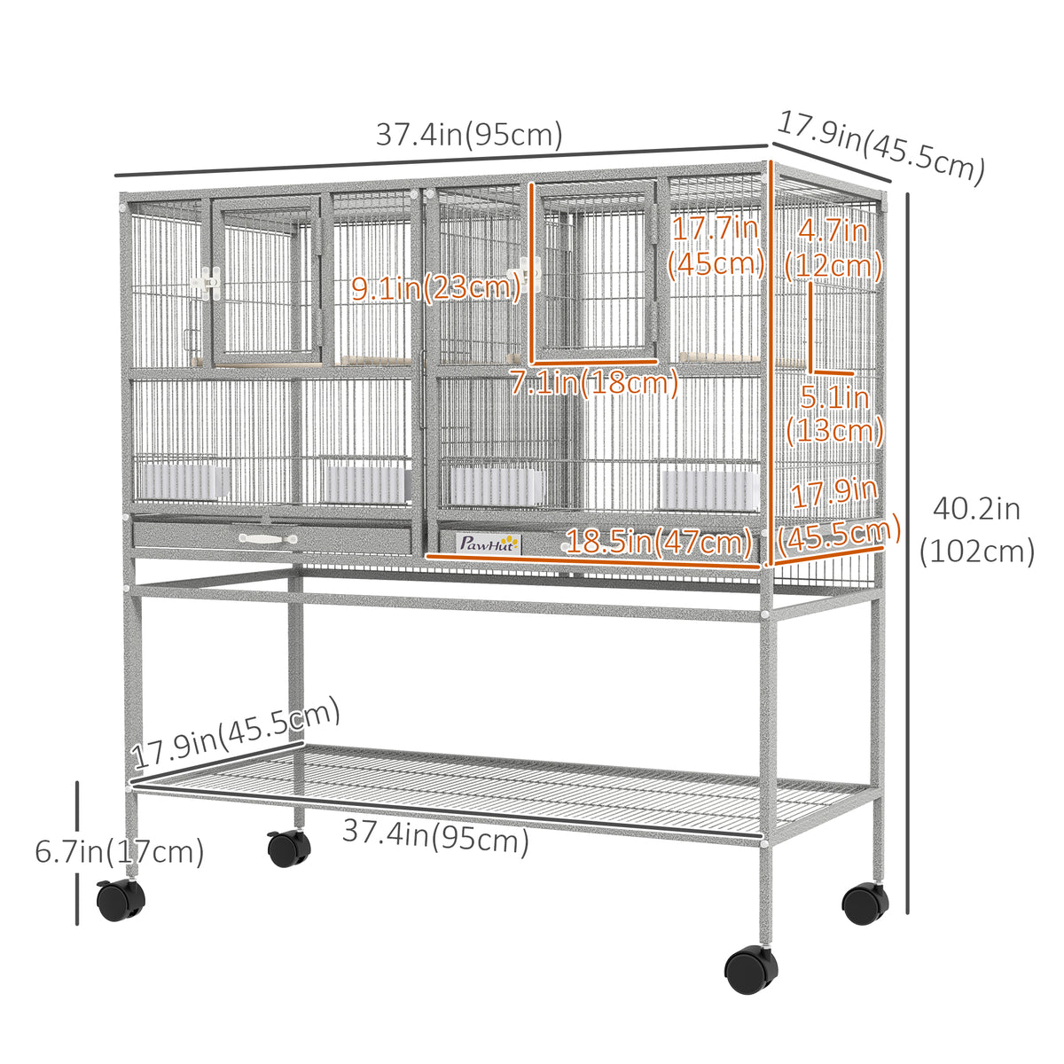 Large double rolling metal bird cage
