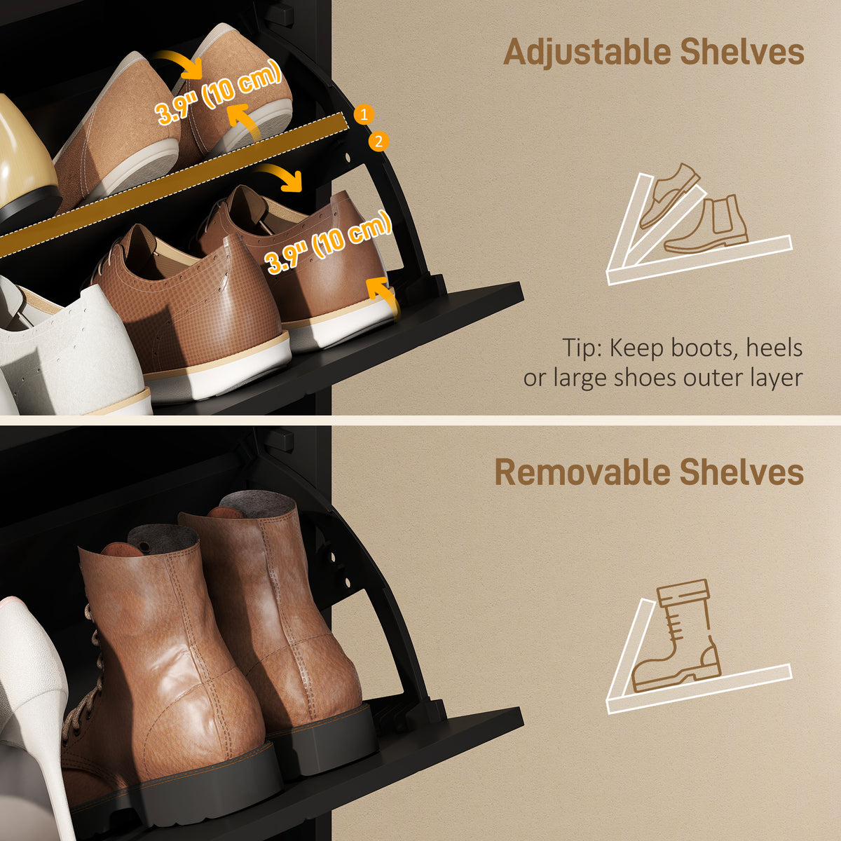 Shoe Cabinet 3 Flip Drawers 18–24 Pairs Storage