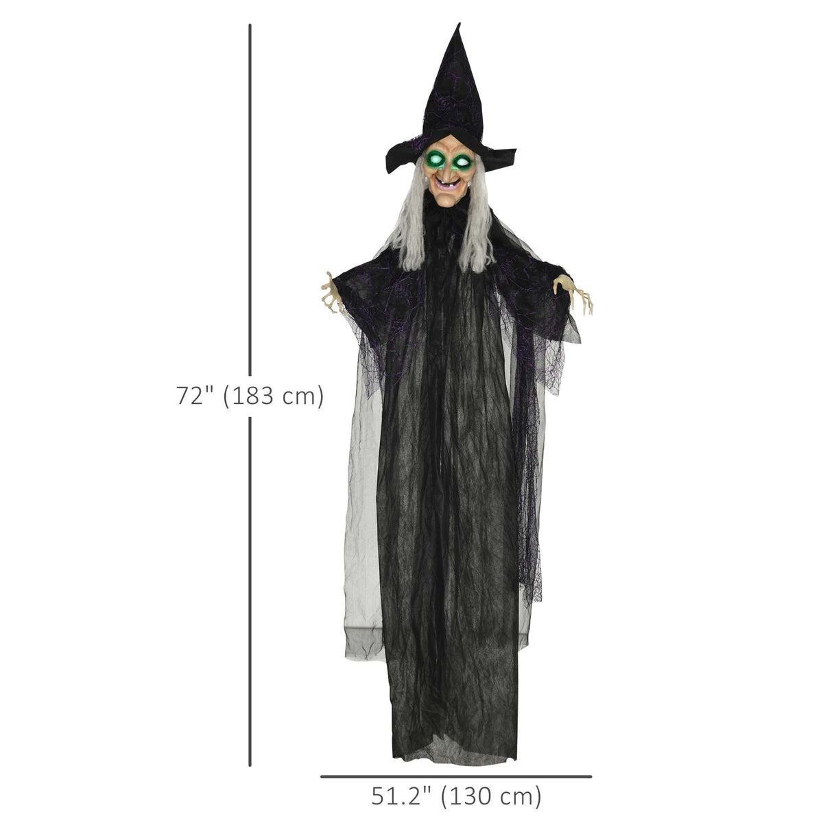 Life-Size Witch 6 ft Light-Up Eyes Halloween Prop — Black