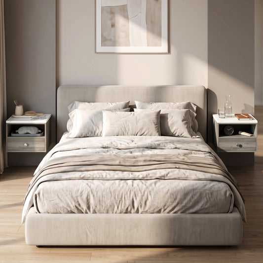 Floating Bedside Tables Marble Effect — Set of 2