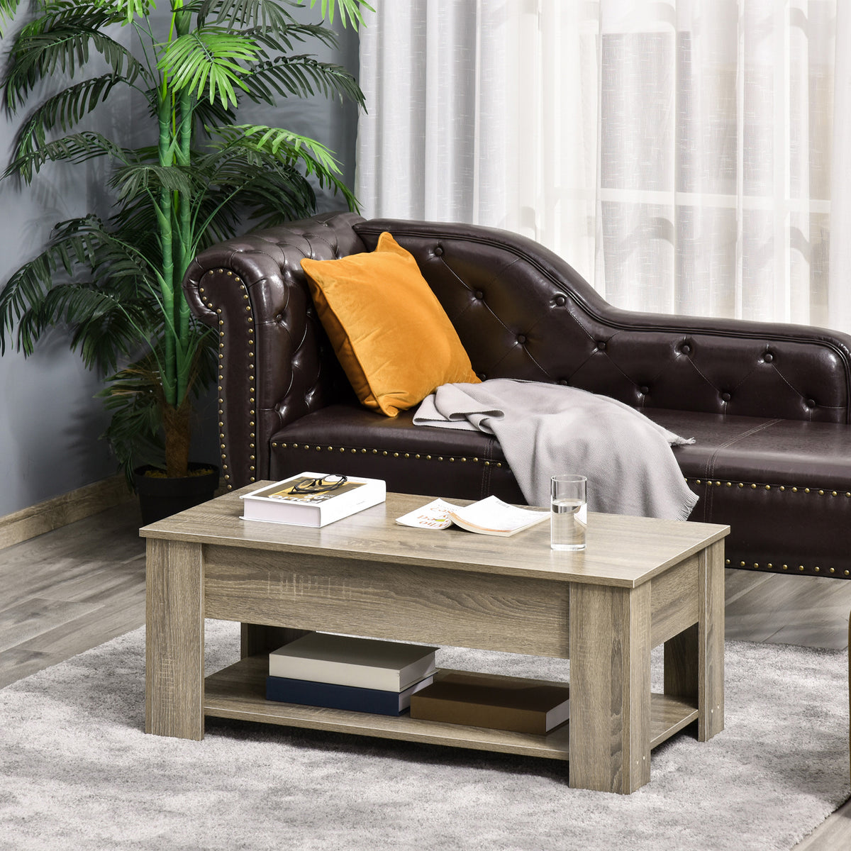Lift Top Coffee Table with Hidden Storage and Open Shelf