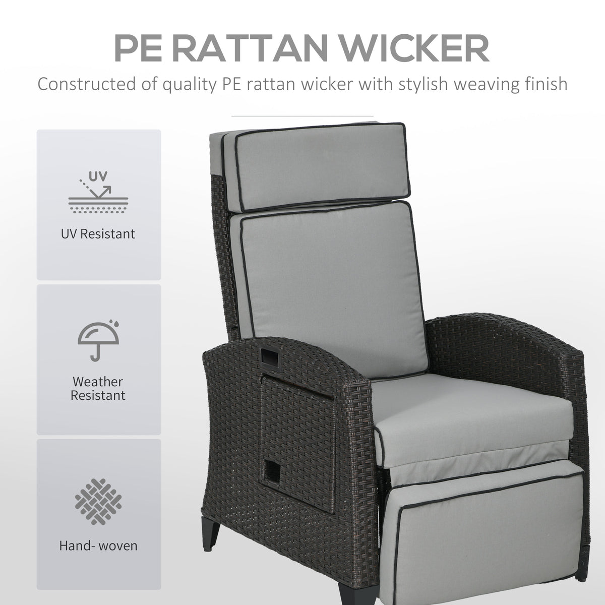 Reclining Wicker Lounge Chair with Adjustable Backrest