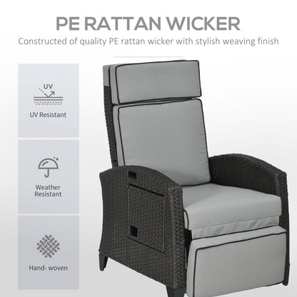 Reclining Wicker Lounge Chair with Adjustable Backrest