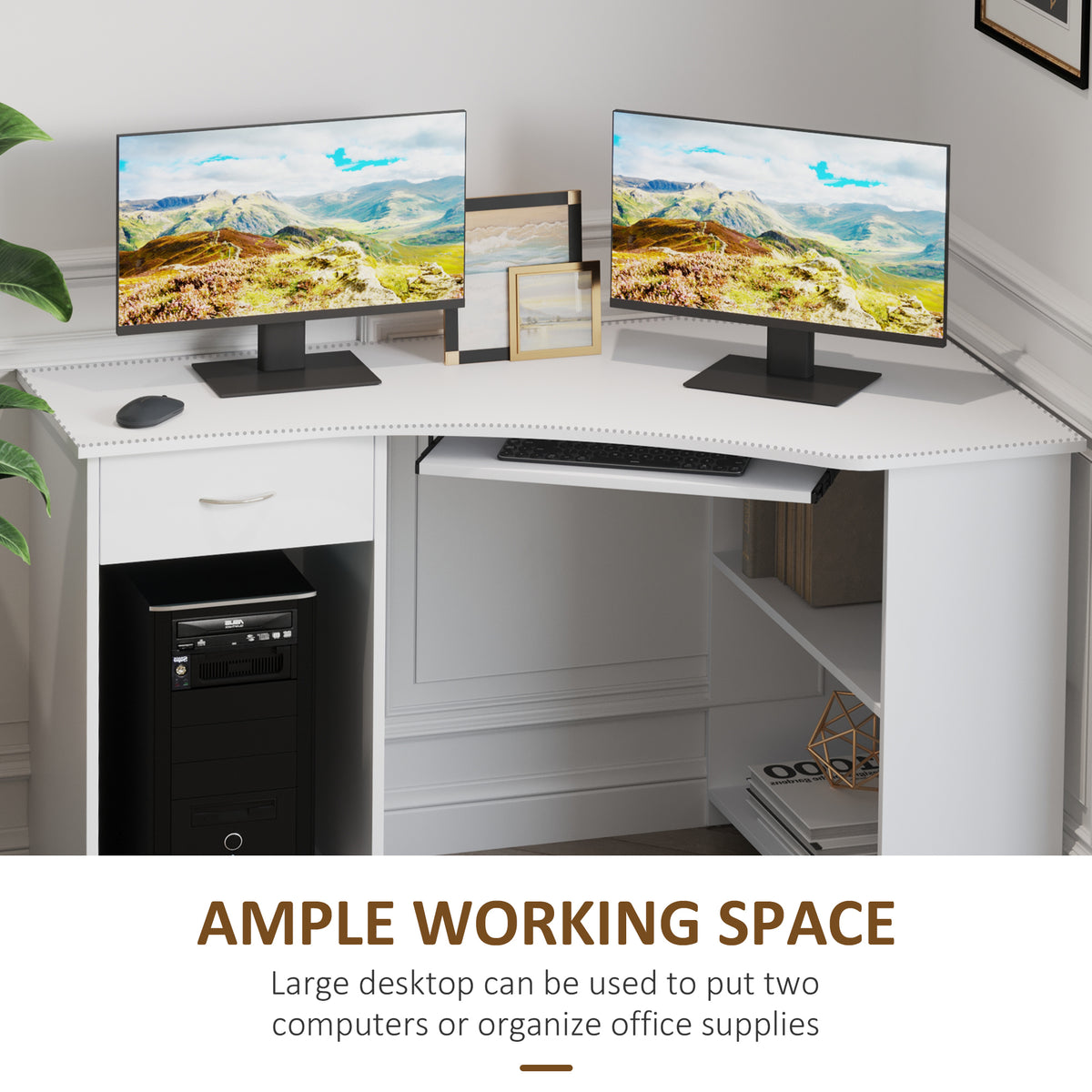 L-Shaped Desk with Drawer and Keyboard Tray